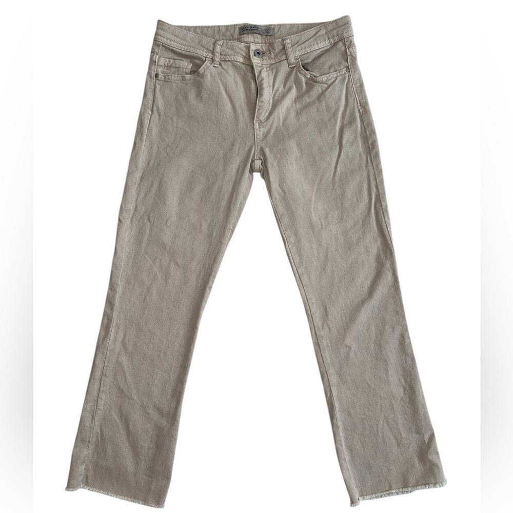 Zara Basic Denim z1975 Jeans Size 6 Beige Nude Creamy Color - Raw Edge Hem